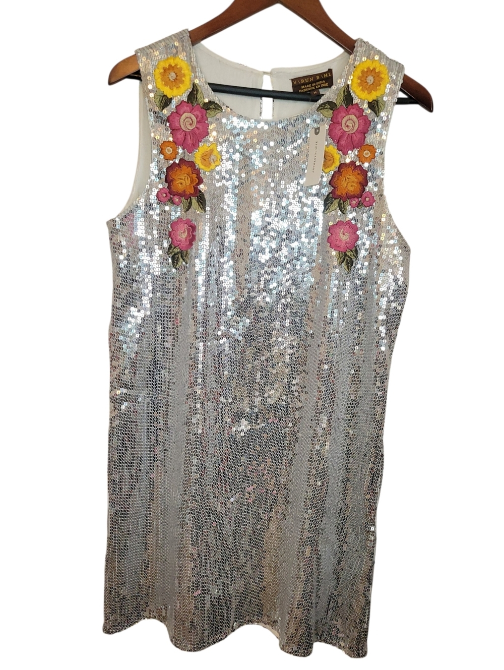 Anthropologie Varun Bahl NWT Sequin Floral Embroidered Shift Dress Medium - Picture 4 of 14